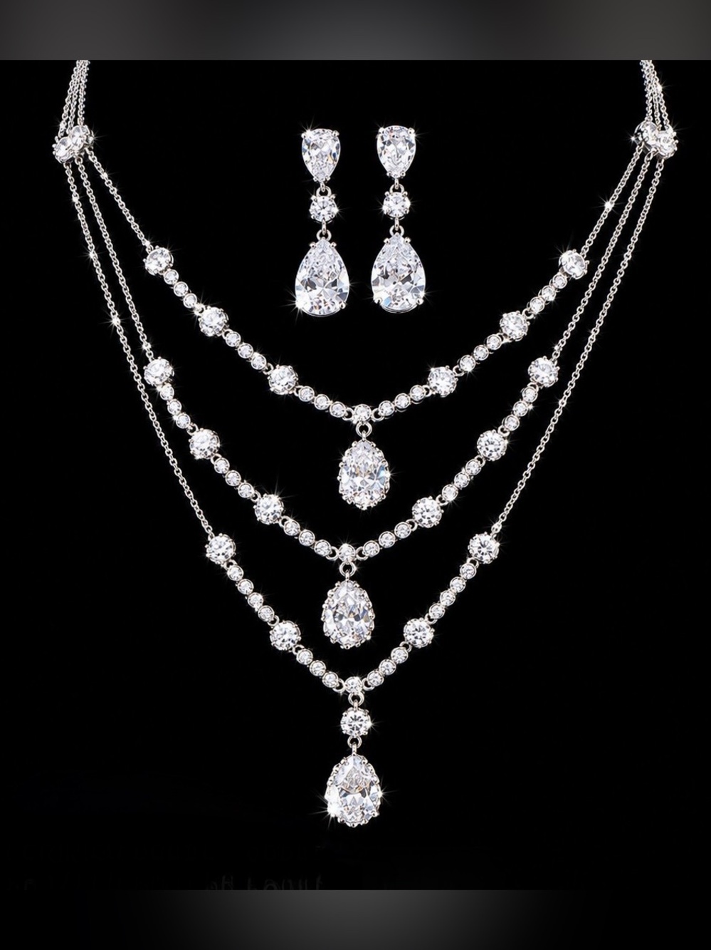 Authentic Swarovski Triple-Strand Crystal Drop Statement Necklace, Earrings GWP